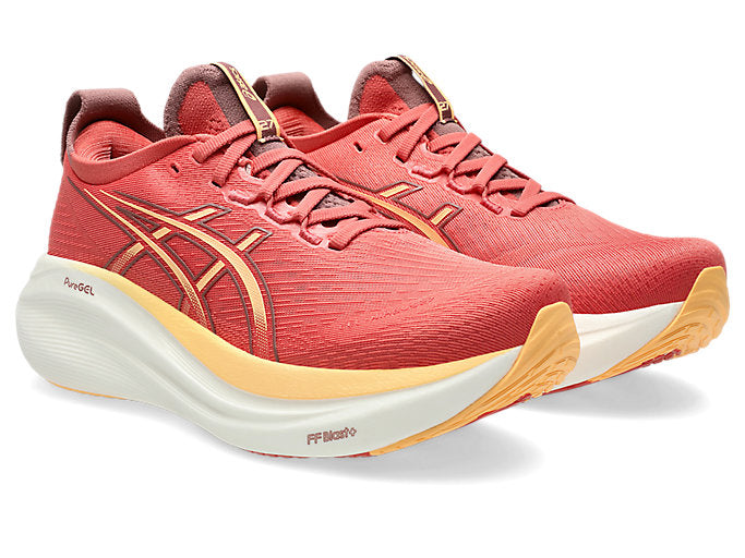 Asics Gel Nimbus 27 (D Width) - Dark Pink Clay/Orange Glow (Womens)