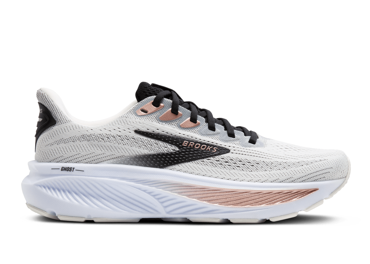Brooks Ghost 17 (B Width) - White/Black/Rose Gold (Womens)