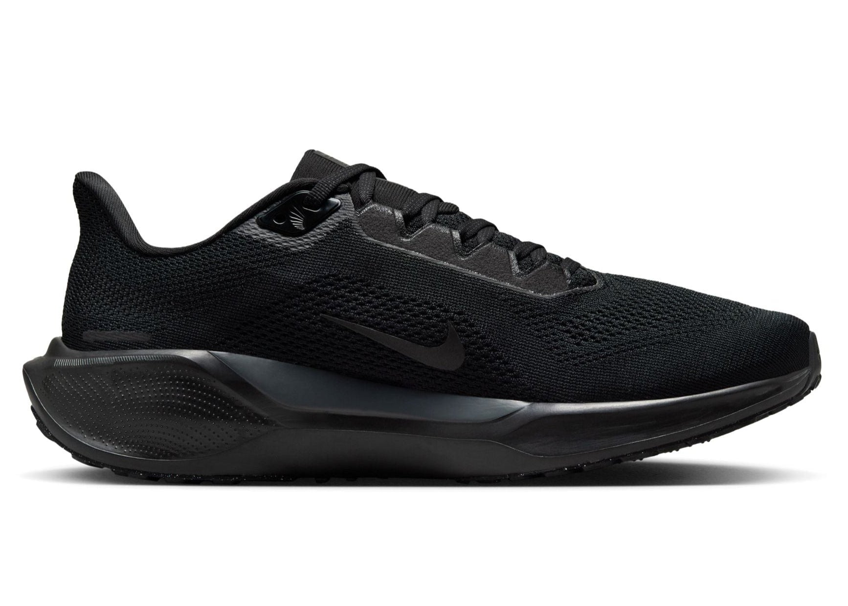 Black running shoe on a white background