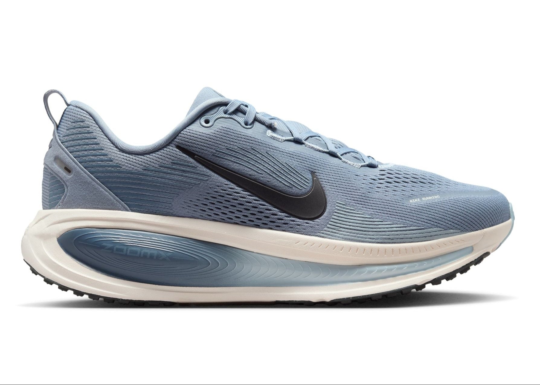 Blue running shoe with Nike logo on a white background