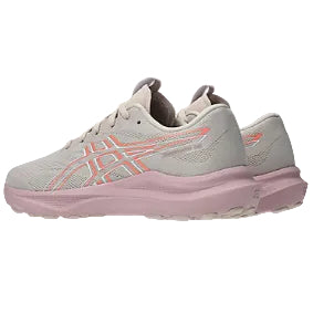 Gray and pink running shoe on a white background