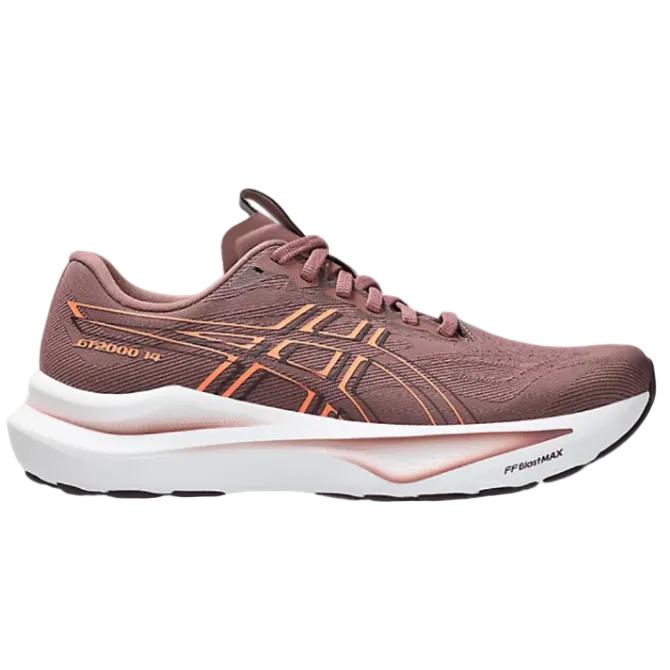 Pink running shoe with white sole on a white background