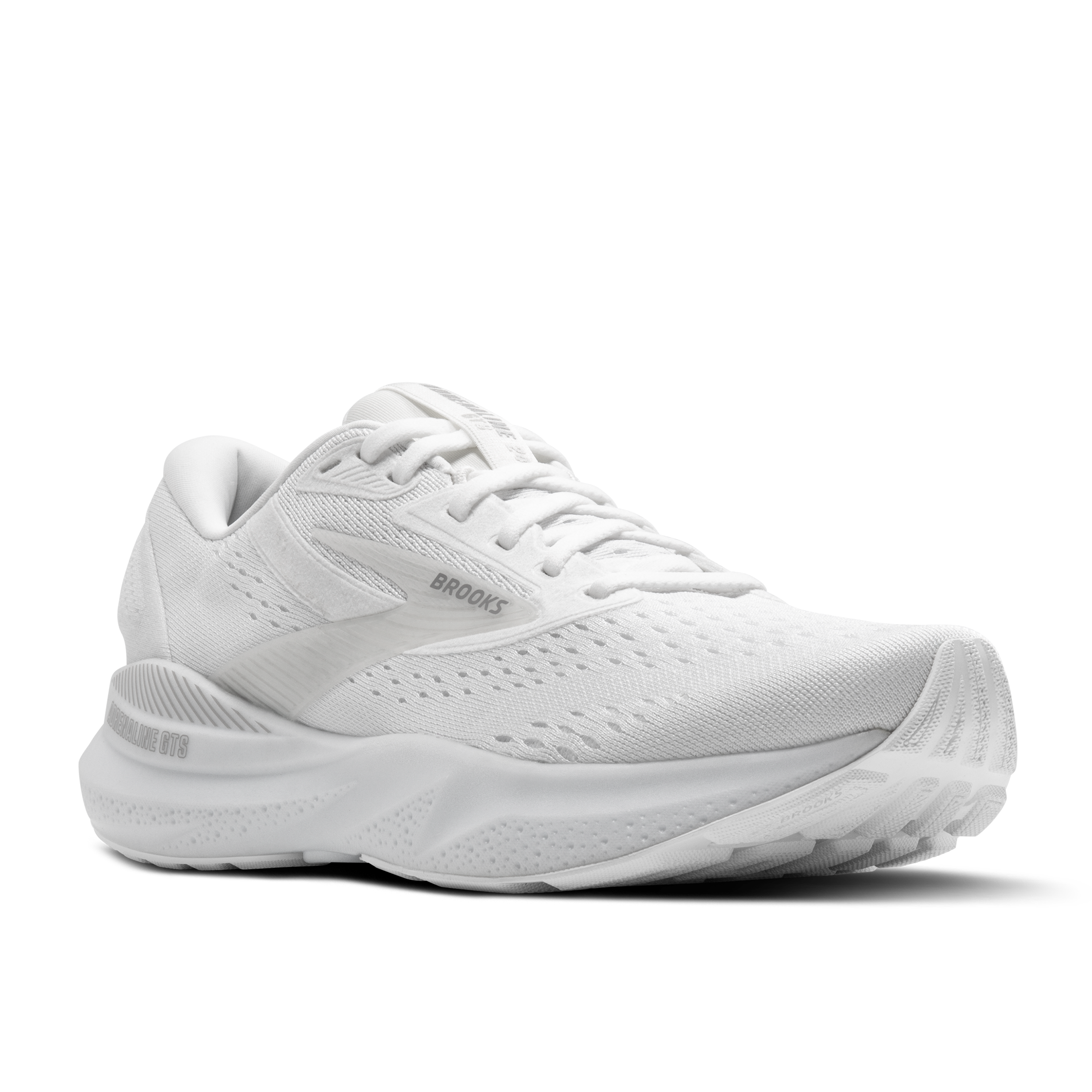 A pair of white Brooks Adrenaline GTS 24 running shoes for women.