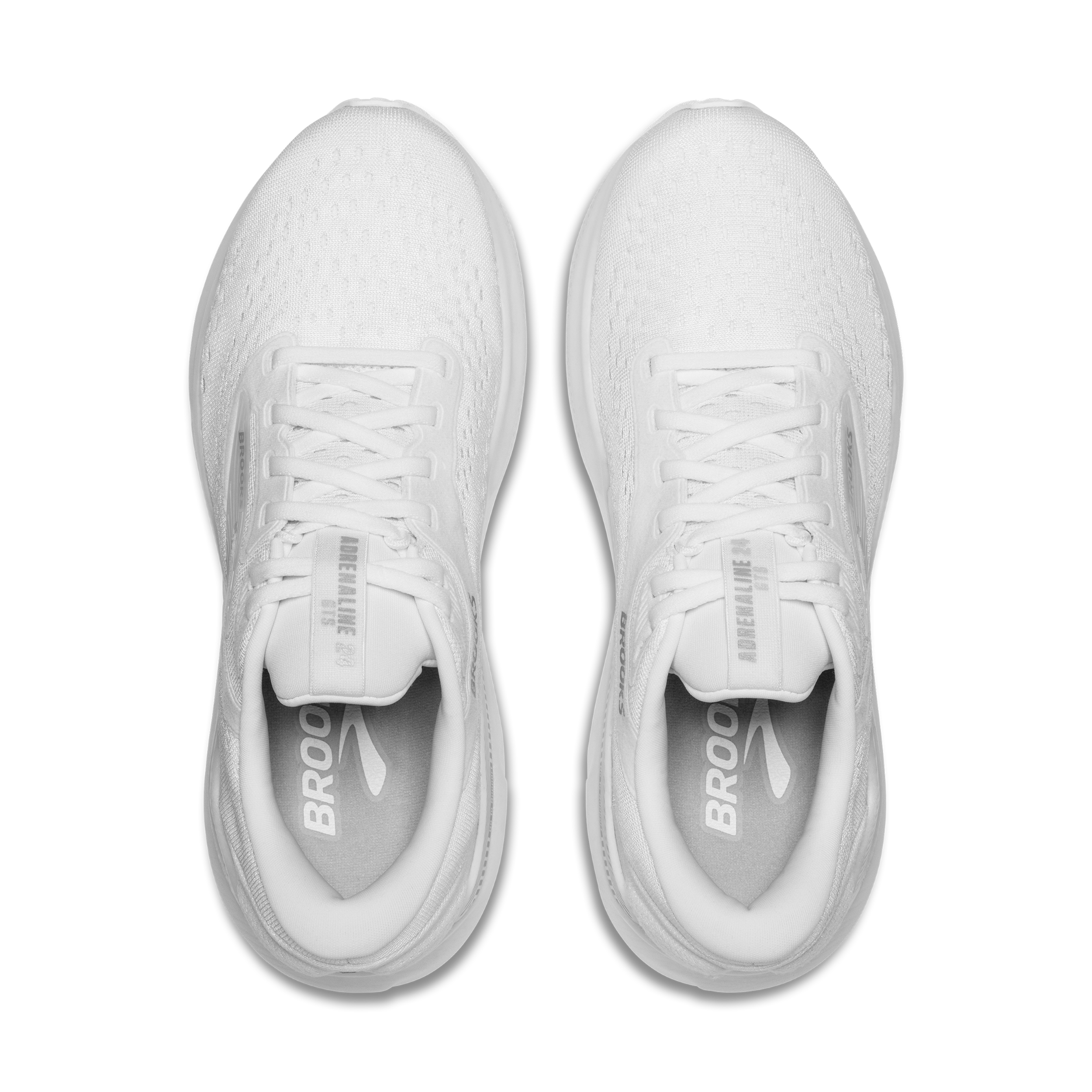 A pair of white Brooks Adrenaline GTS 24 running shoes for women.