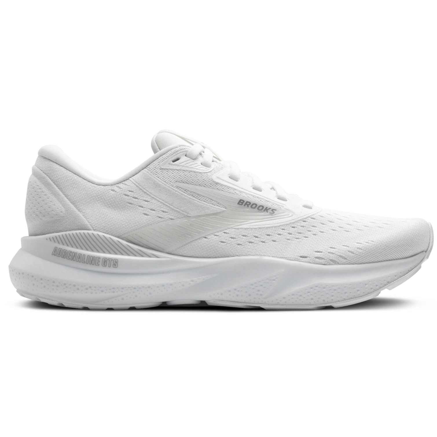 A pair of white Brooks Adrenaline GTS 24 running shoes for women.