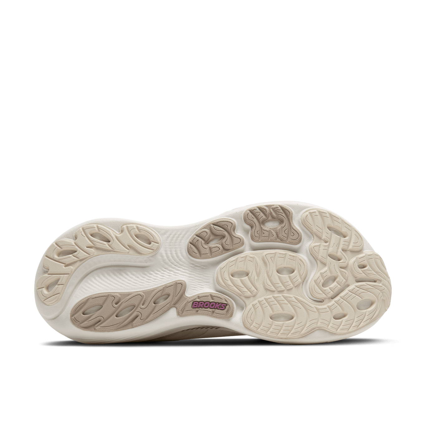 White shoe sole with 'Brooks' branding on a green background
