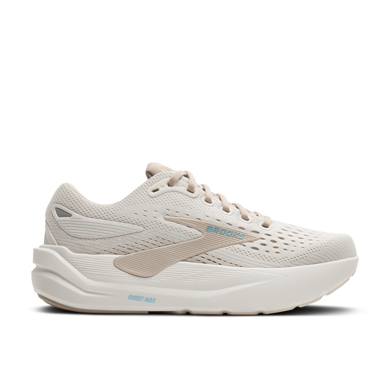 White running shoe with brand logo on a transparent background