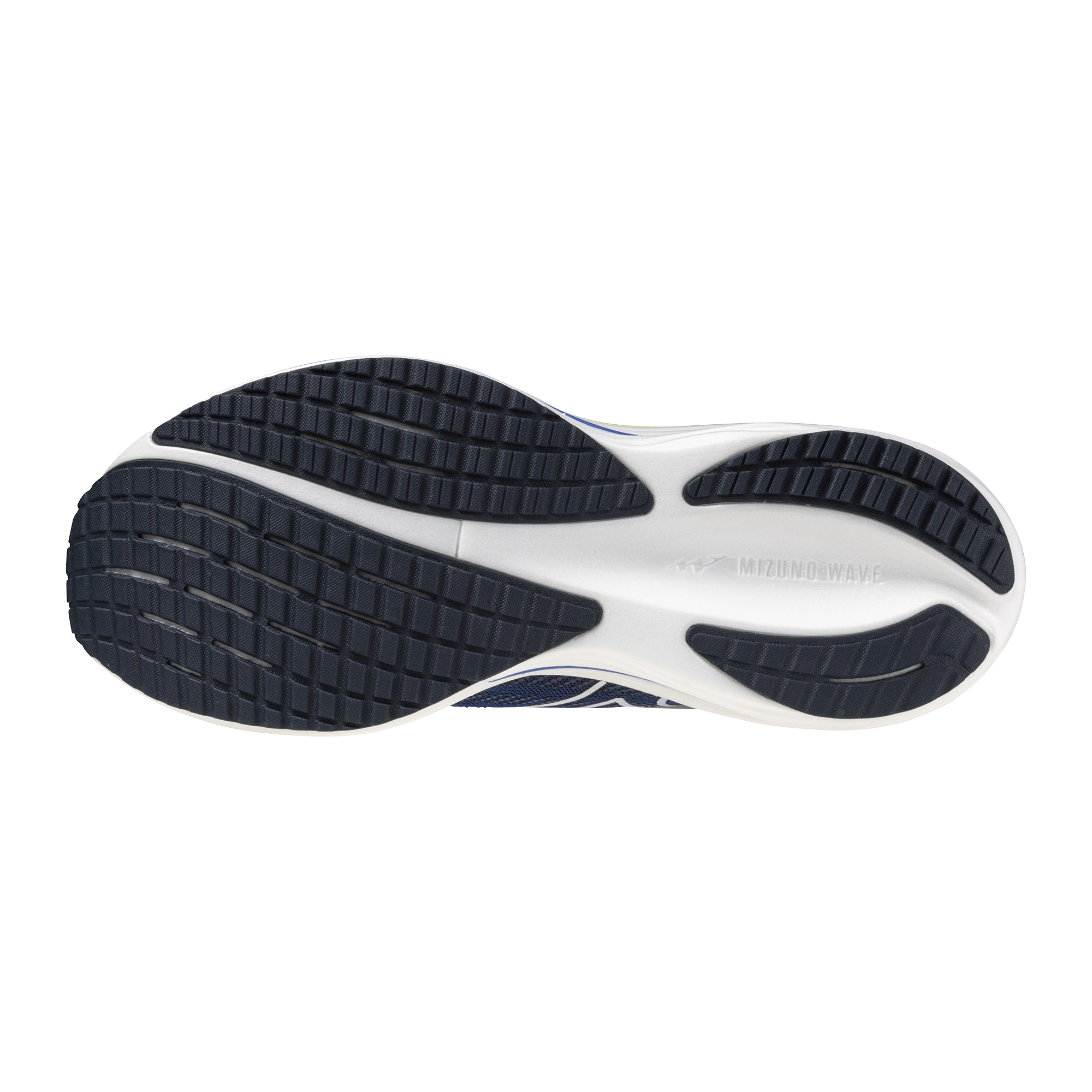 Close-up of a shoe sole with white and black tread pattern on a white background