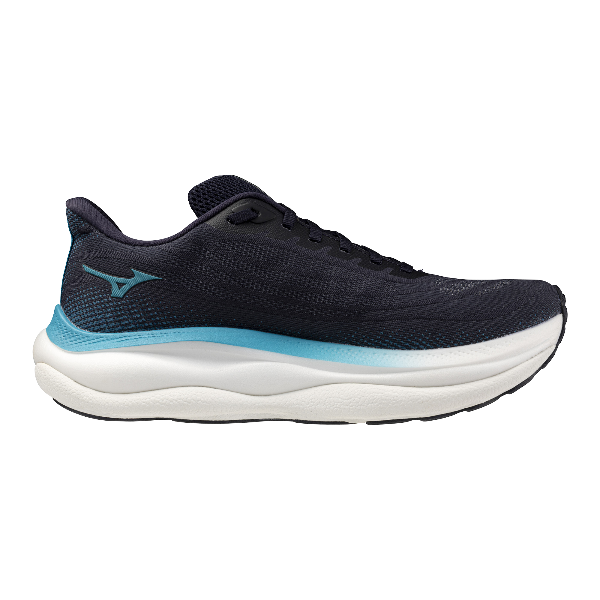 Navy running shoe with a blue accent on a white background
