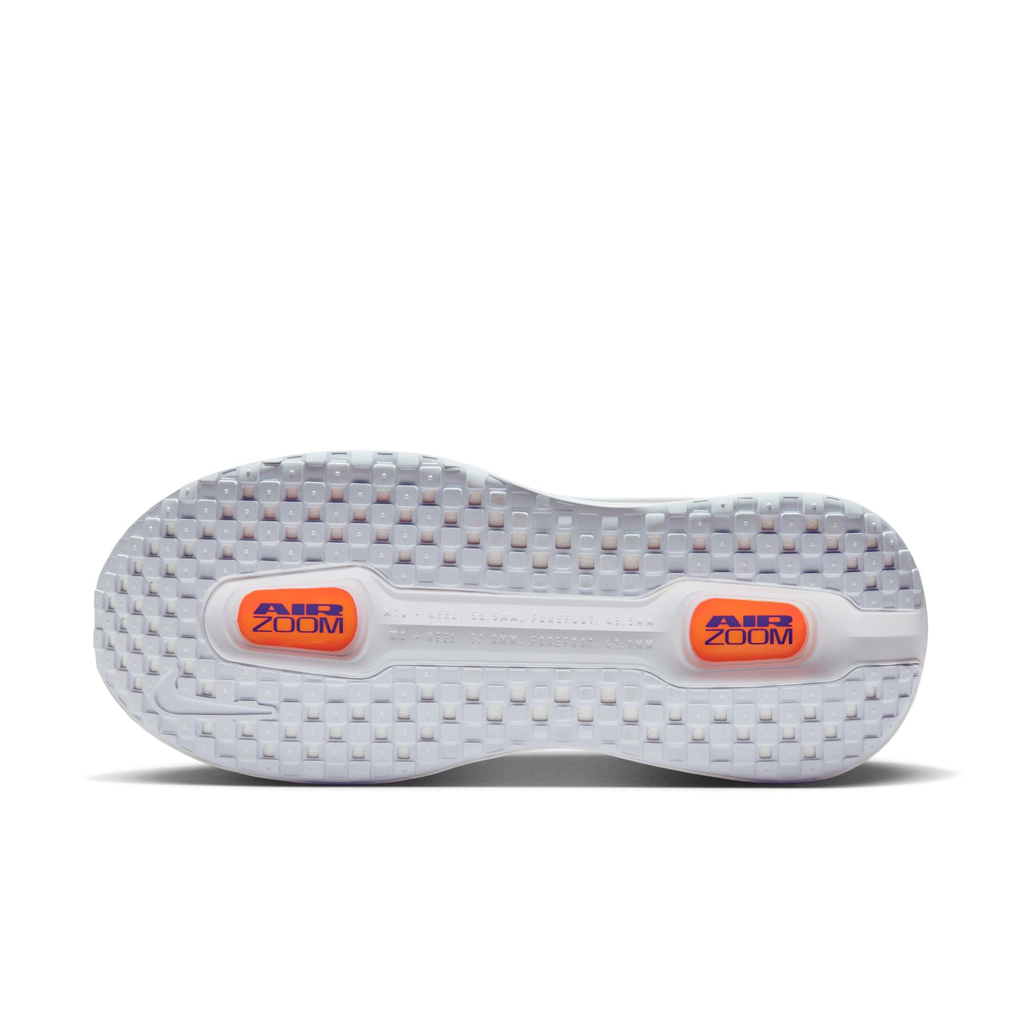 White shoe with blue, yellow orange accents on white background