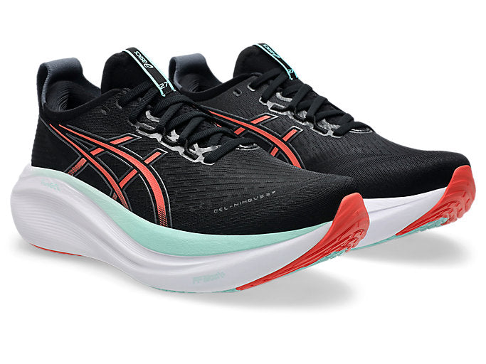 Asics Gel Nimbus 27 (D Width) - Black/Coral Reef (Mens)