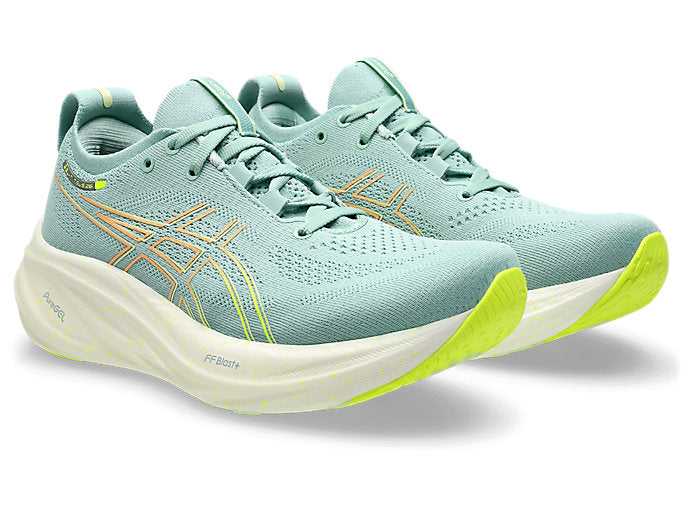 Asics Gel Nimbus 26 (B Width) - Light Celadon/Safety Yellow (Womens)