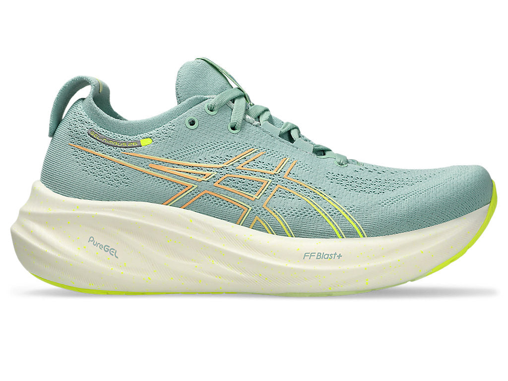 Asics Gel Nimbus 26 (B Width) - Light Celadon/Safety Yellow (Womens)