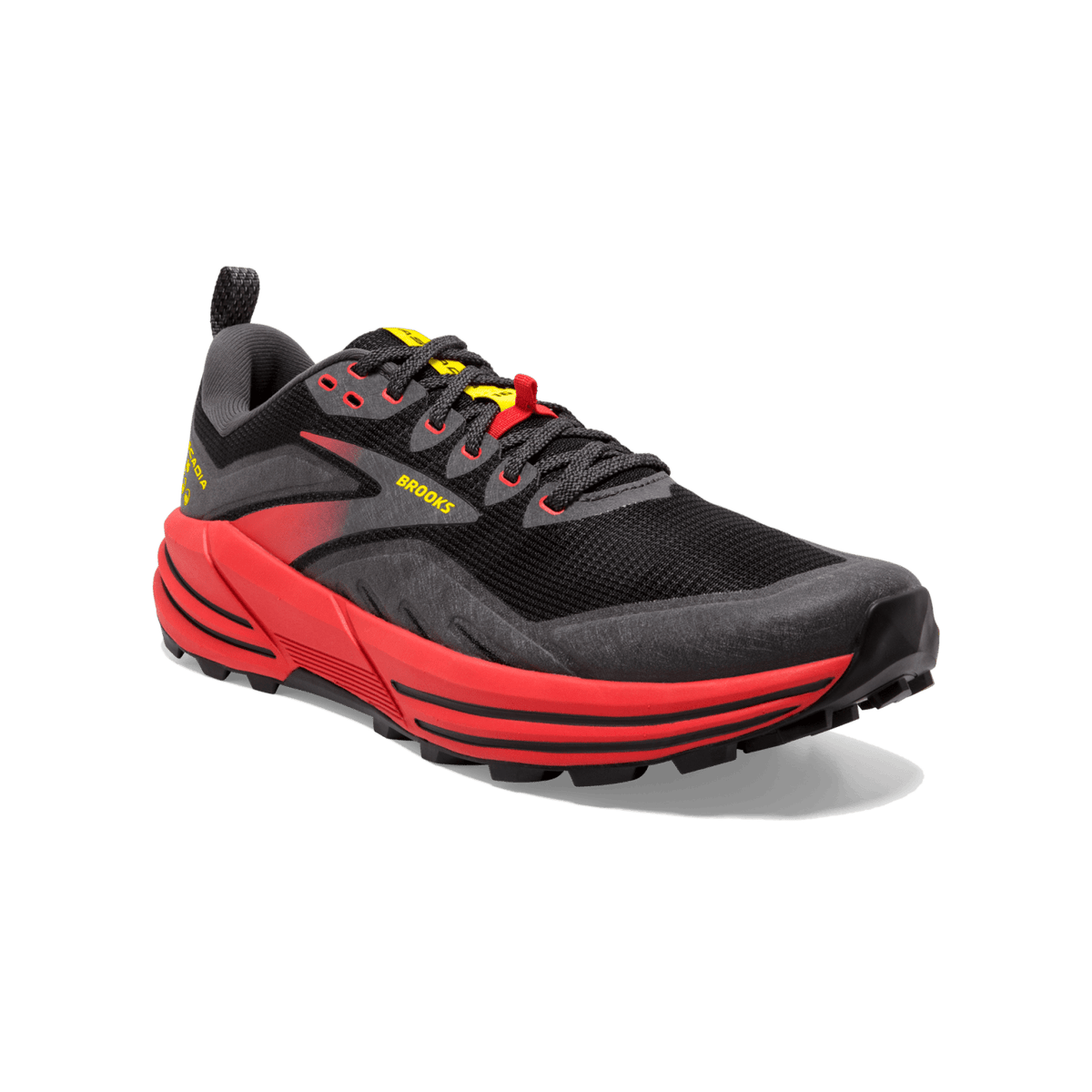 Brooks Cascadia 16 (D Width) - Black/Fiery Red/Yellow (Mens)