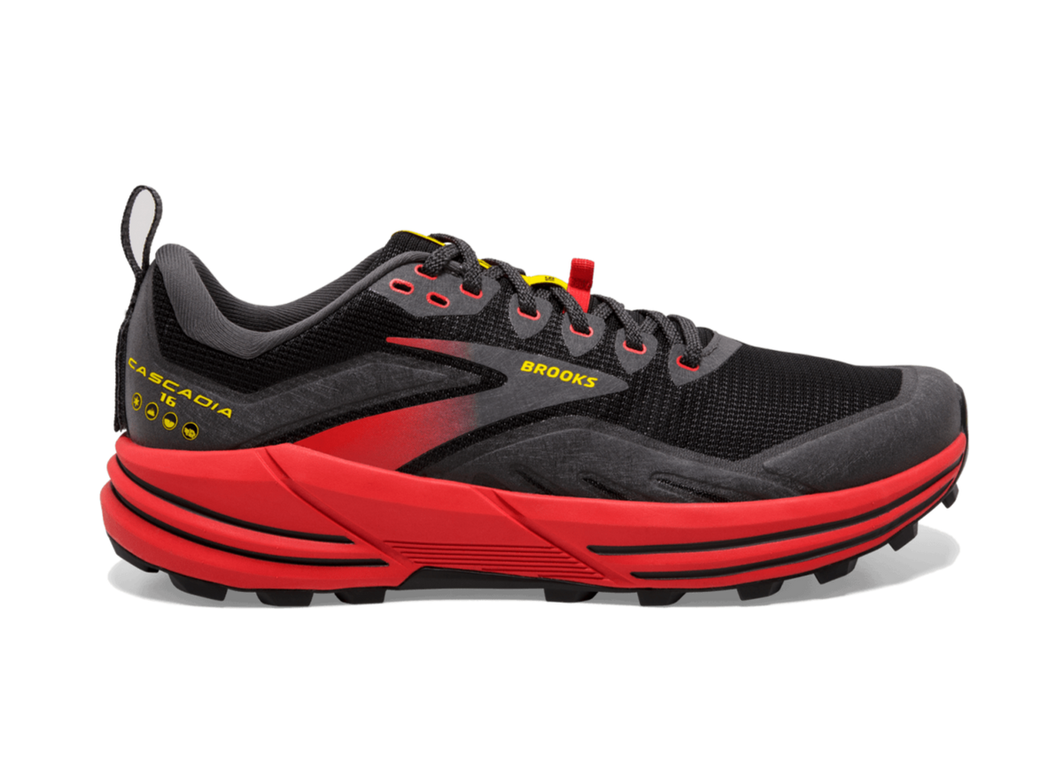 Brooks Cascadia 16 (D Width) - Black/Fiery Red/Yellow (Mens)