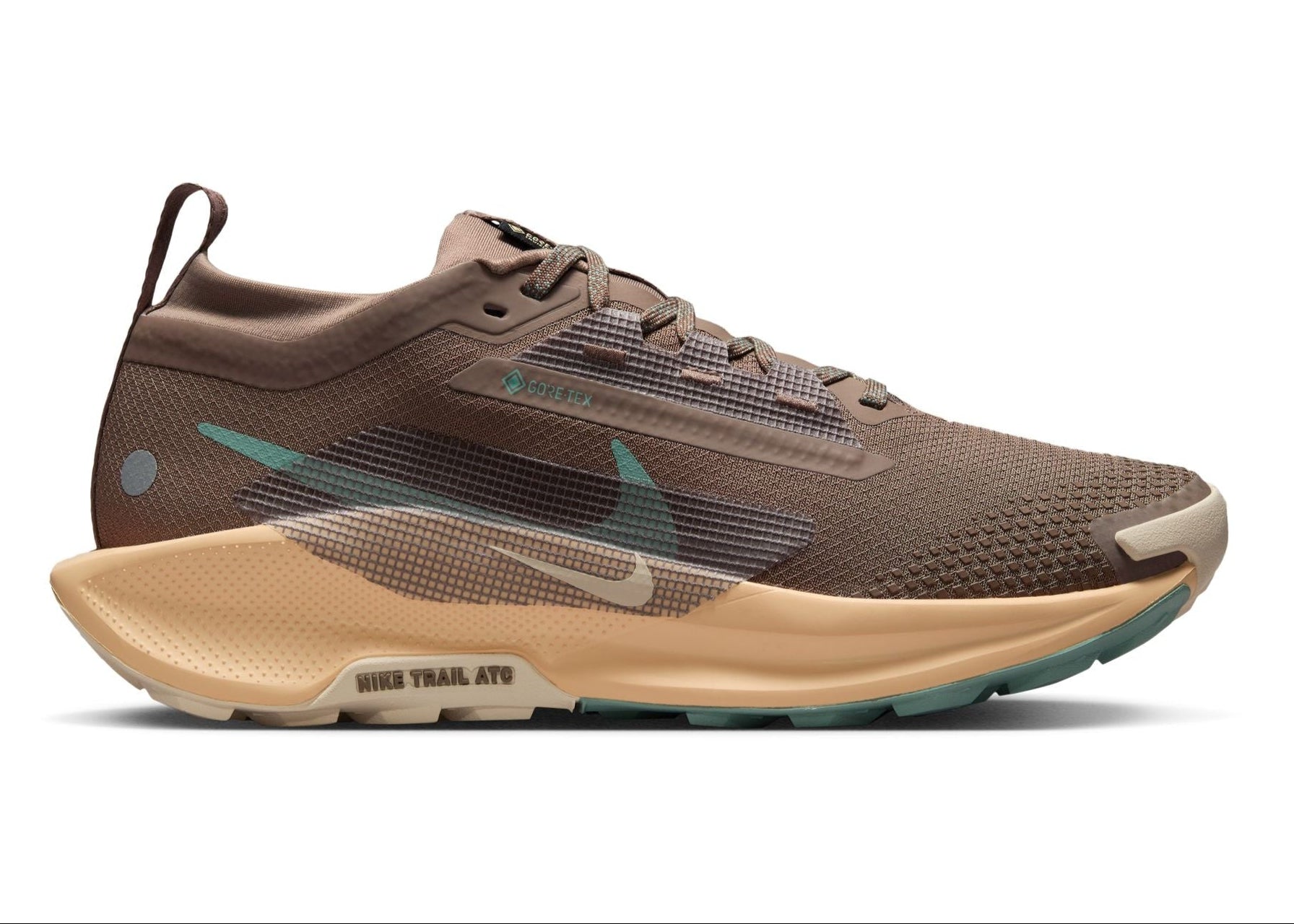 Brown running shoe with a visible Nike logo on a white background