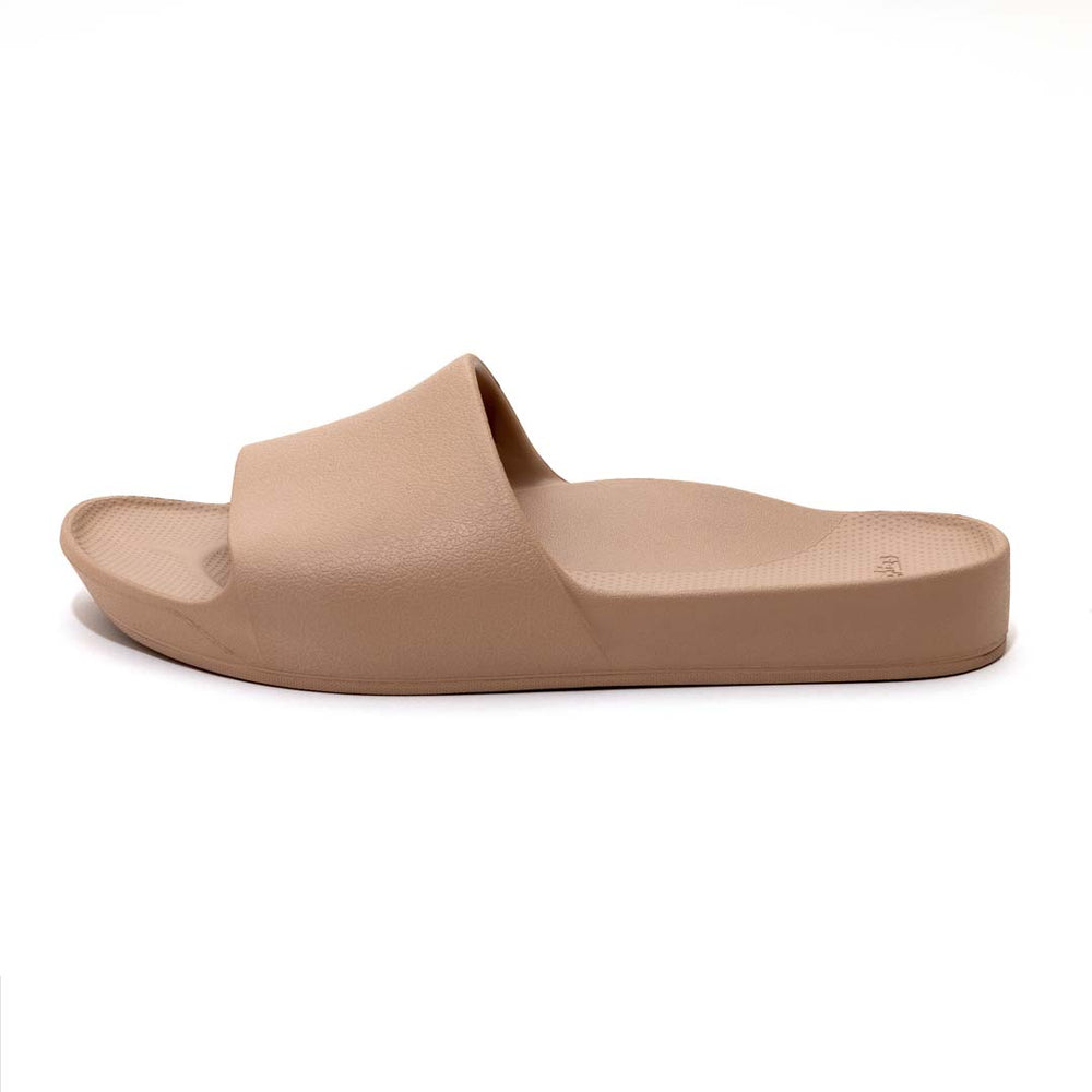 Black slide sandal on a white background