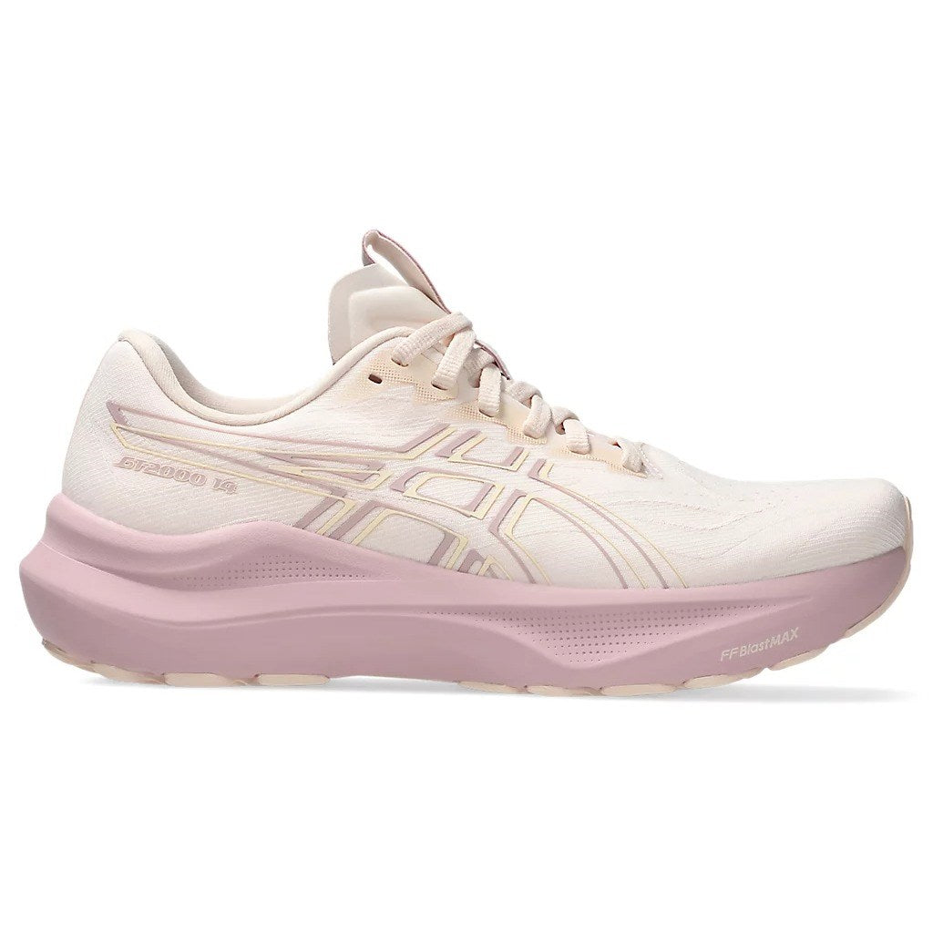 White and pink running shoe on a white background