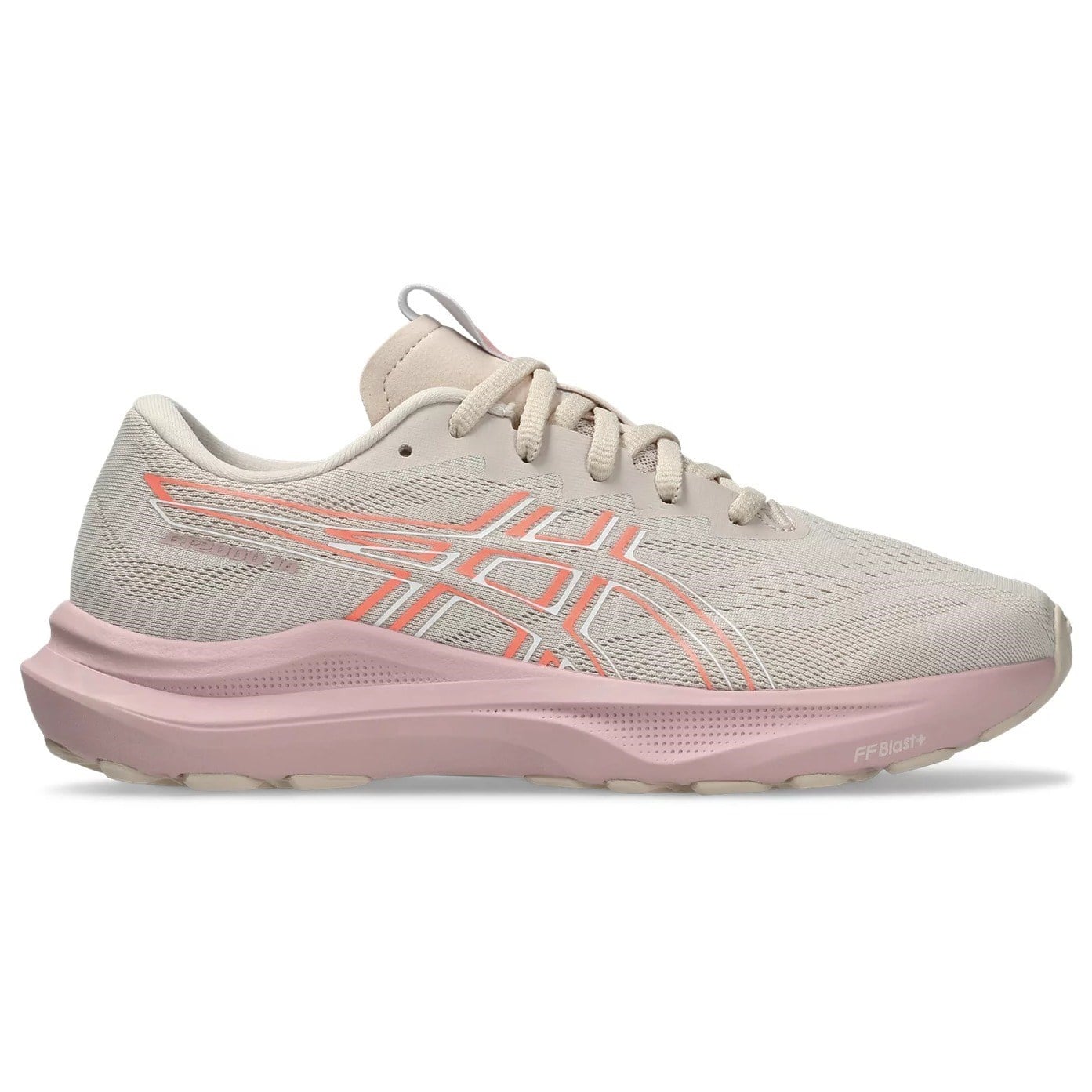 Light gray and pink running shoe on a white background