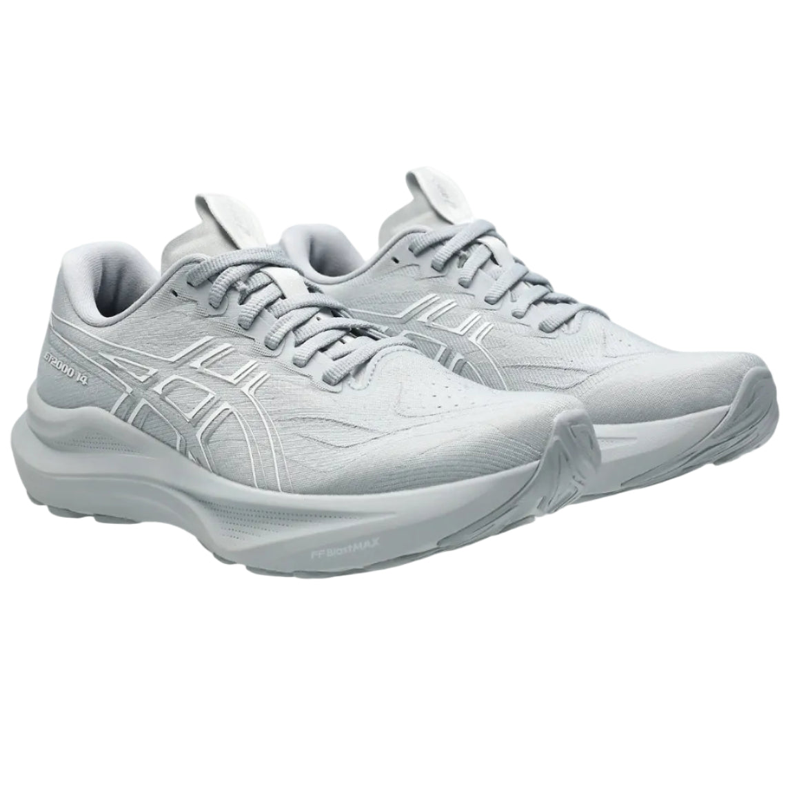 Pair of gray running shoes on a white background