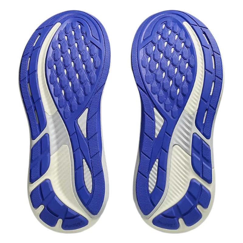 Blue and white sole of a shoe on a white background