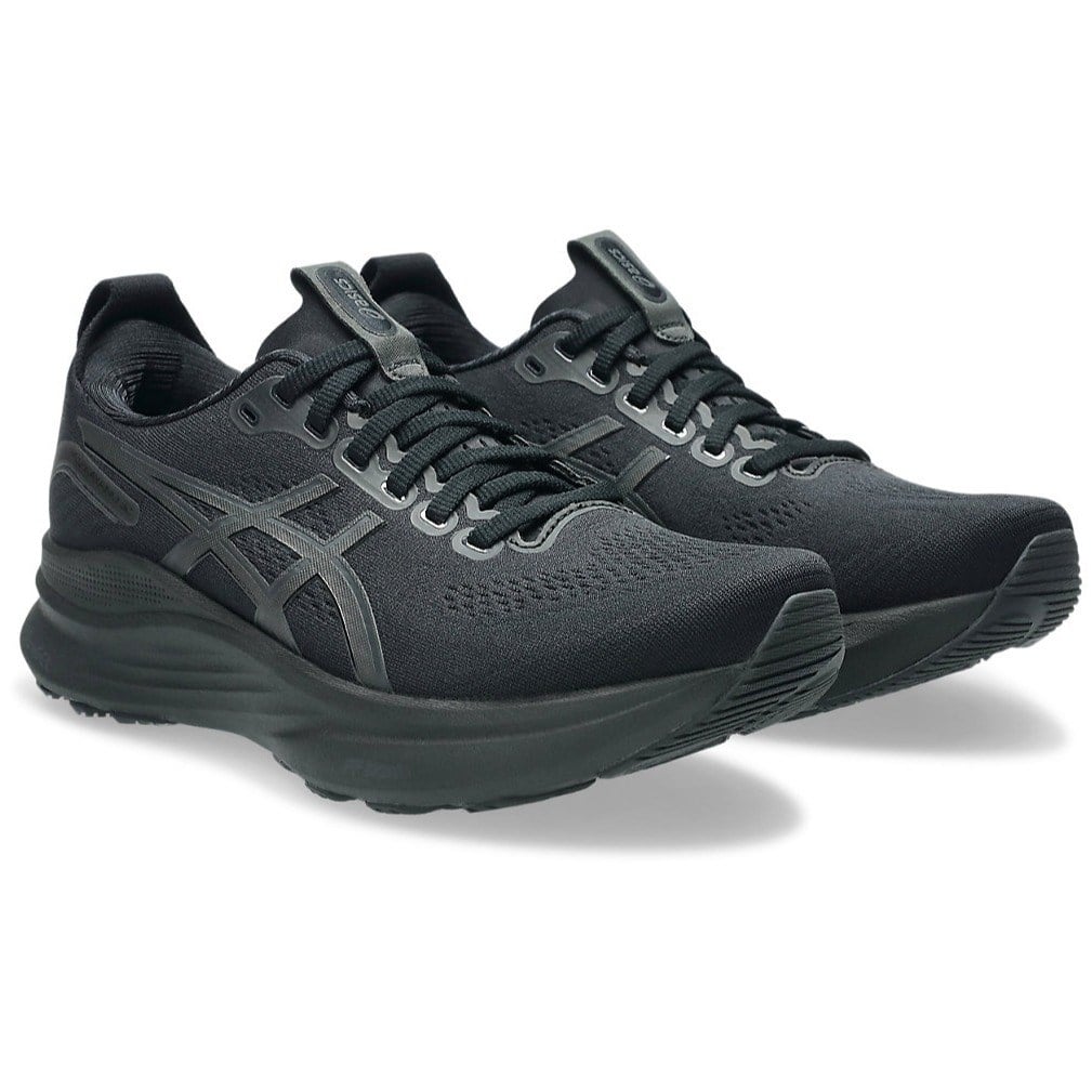 Pair of black running shoes on a white background