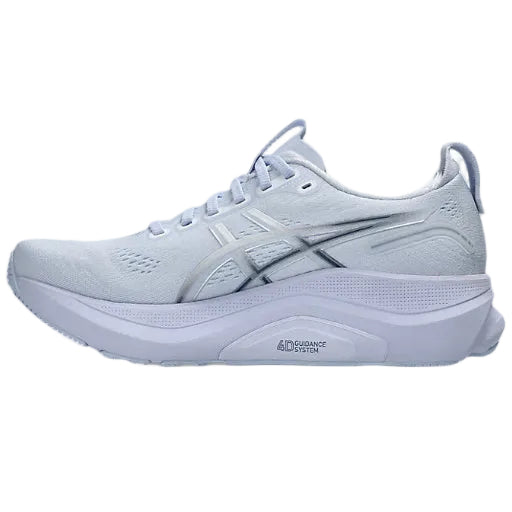 Light blue running shoe with brand logo on a white background