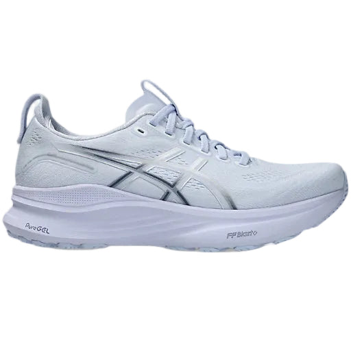 Light blue running shoe on a white background