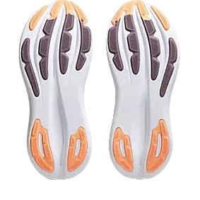 Pair of white and orange insoles with gray accents on a white background