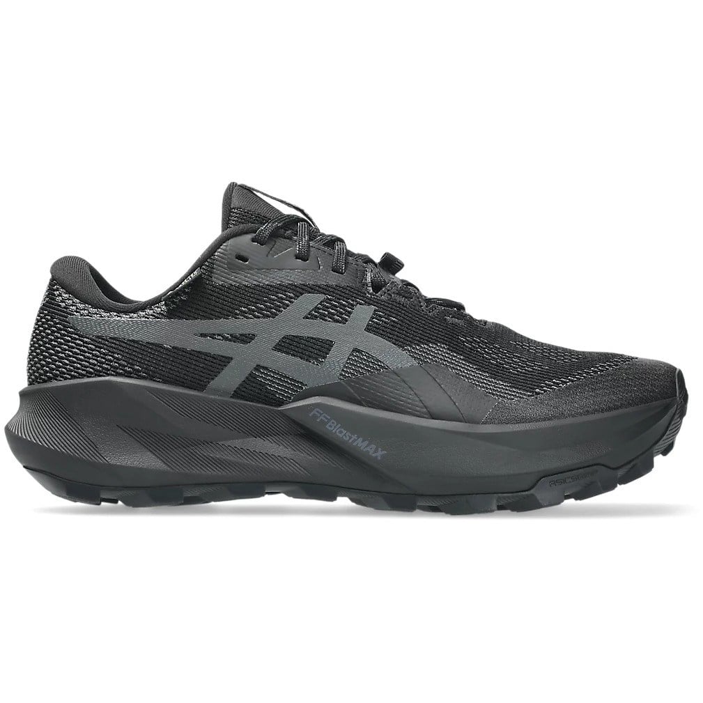 Black running shoe on a white background