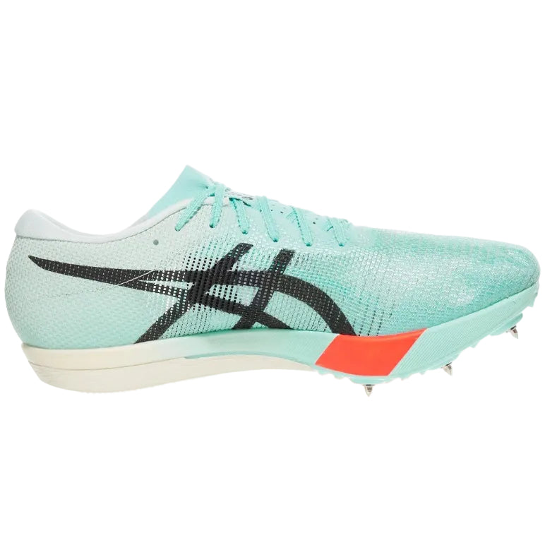 Light blue running shoe with black and red accents on a white background