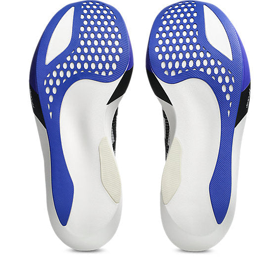 Blue and white shoe insoles on a white background
