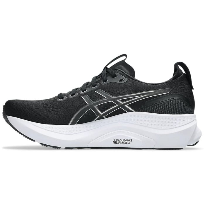 Black and white running shoe with '4D Guidance System' on a white background