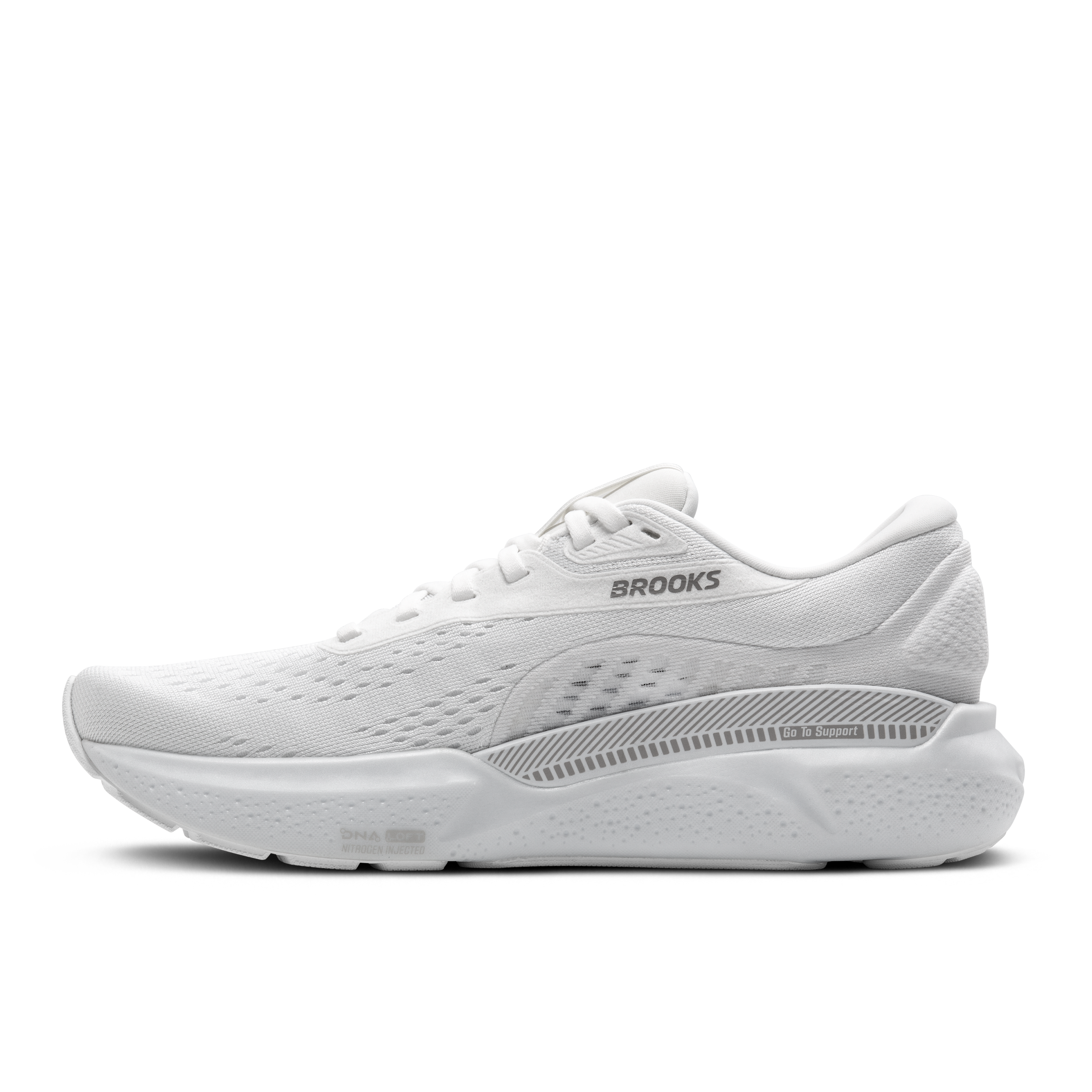A pair of white Brooks Adrenaline GTS 24 running shoes for women.