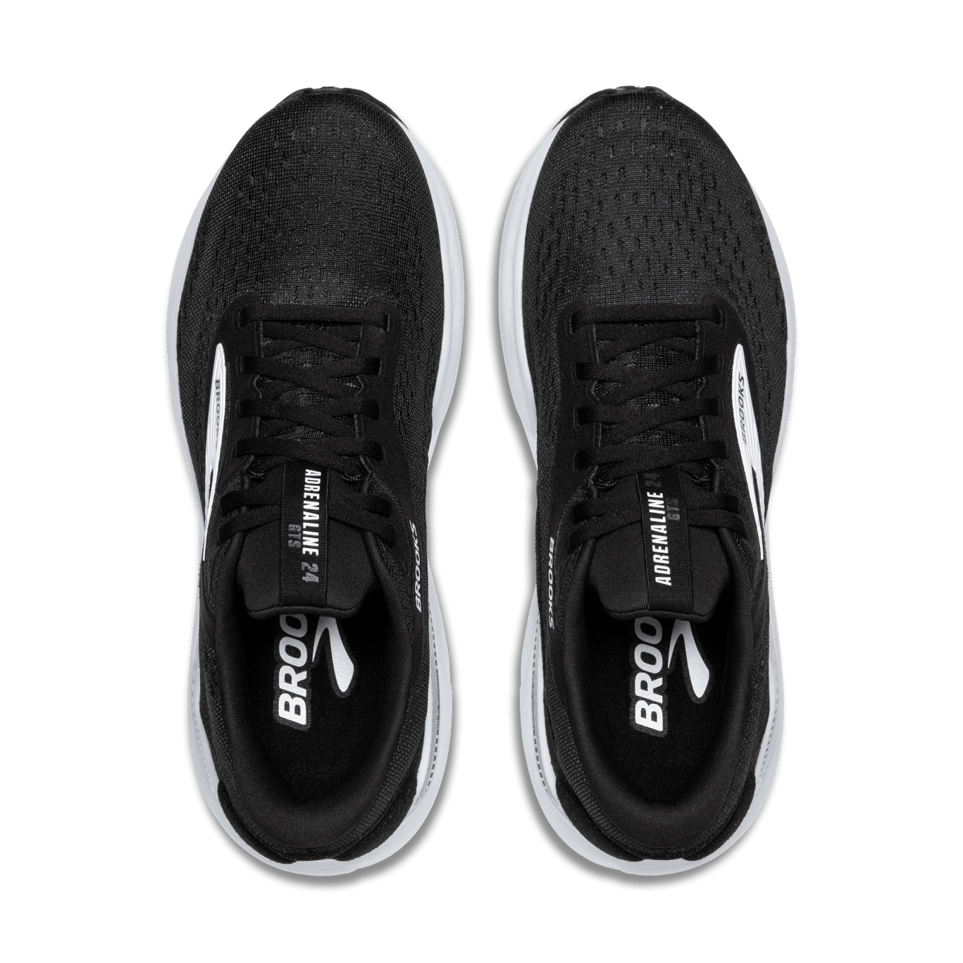 Black running shoes with white accents on a transparent background