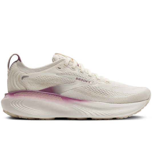 White running shoe with purple accents on a transparent background
