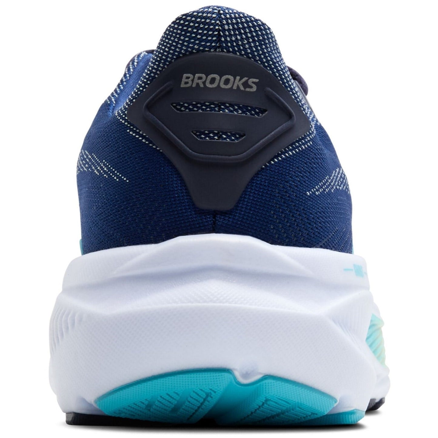 Blue and white running shoe with Brooks logo on a white background