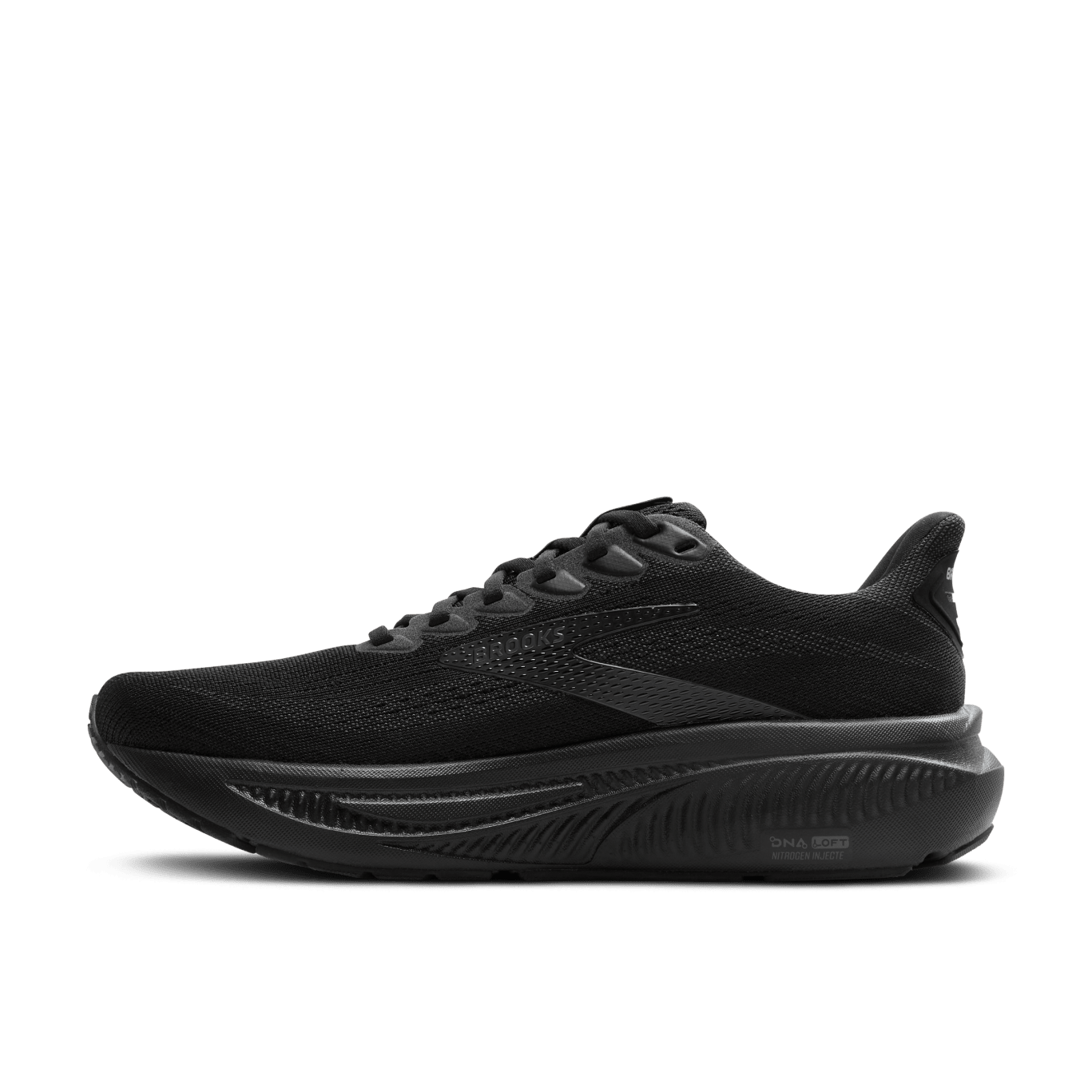 Black running shoe on a transparent background