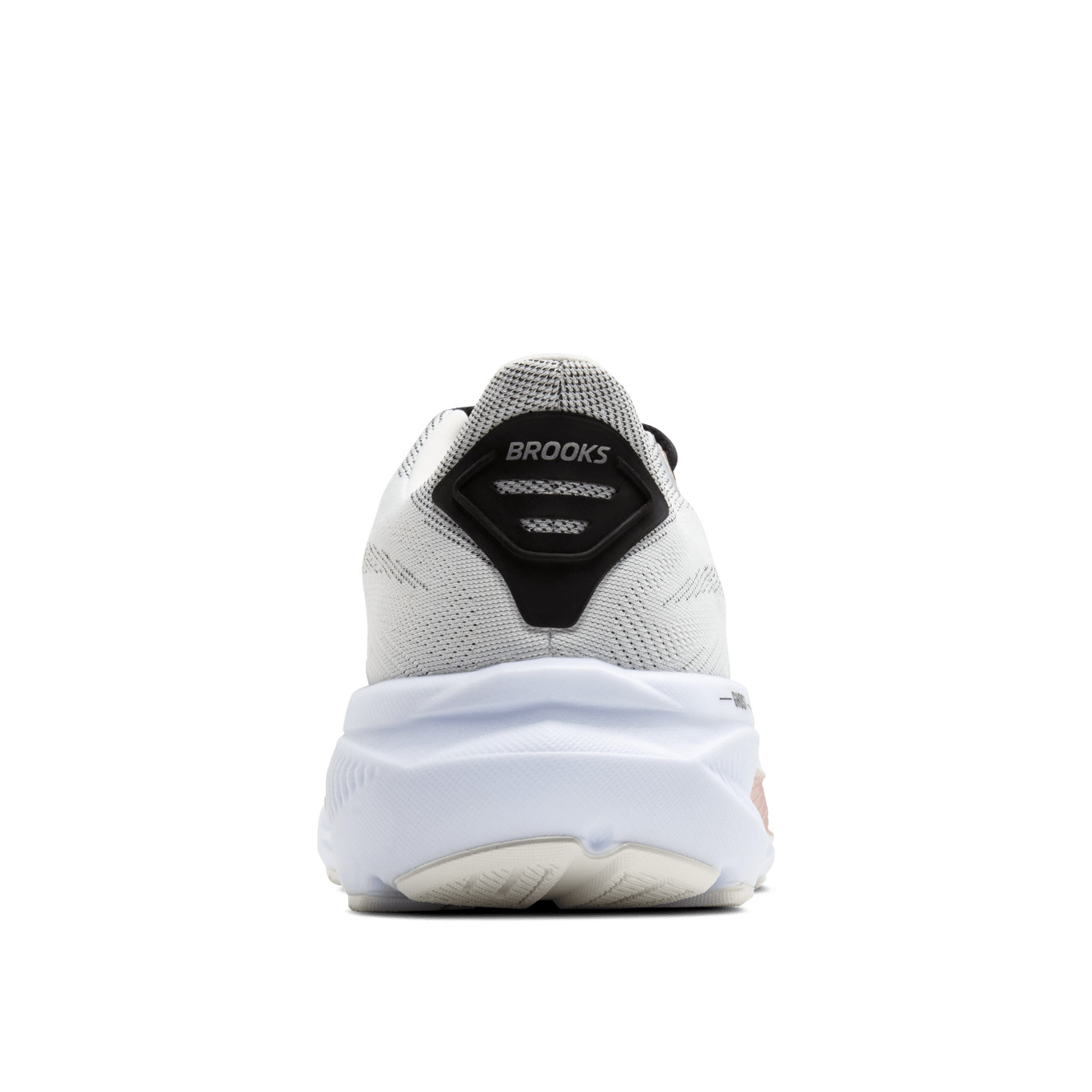 White running shoe with 'Brooks' branding on a green background
