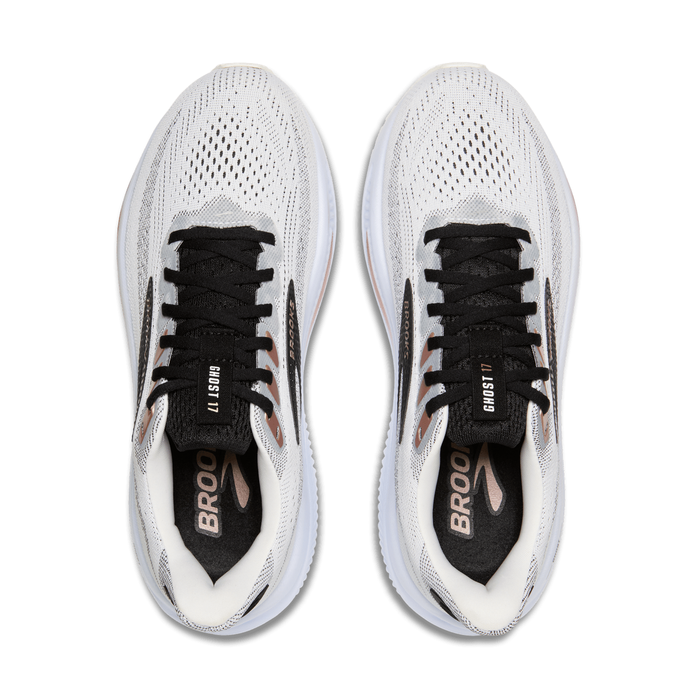 White running shoes with black laces and text on a transparent background