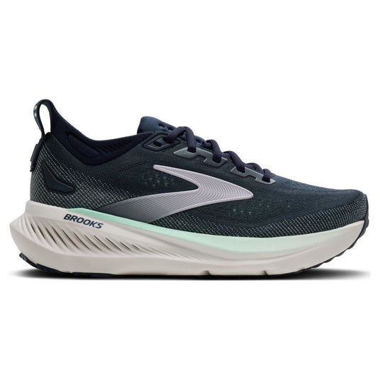 Navy running shoe with Brooks logo on a white background