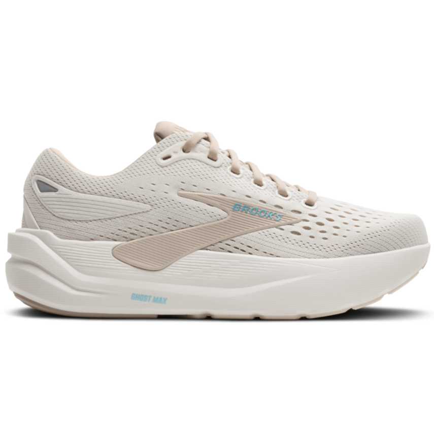 White running shoe with beige accents on a white background