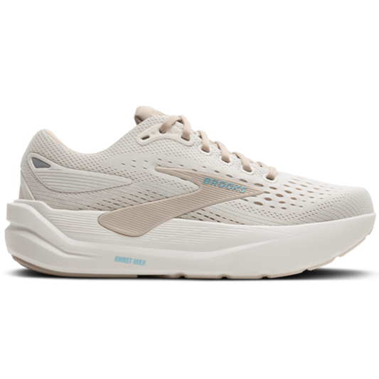 White running shoe with beige accents on a white background