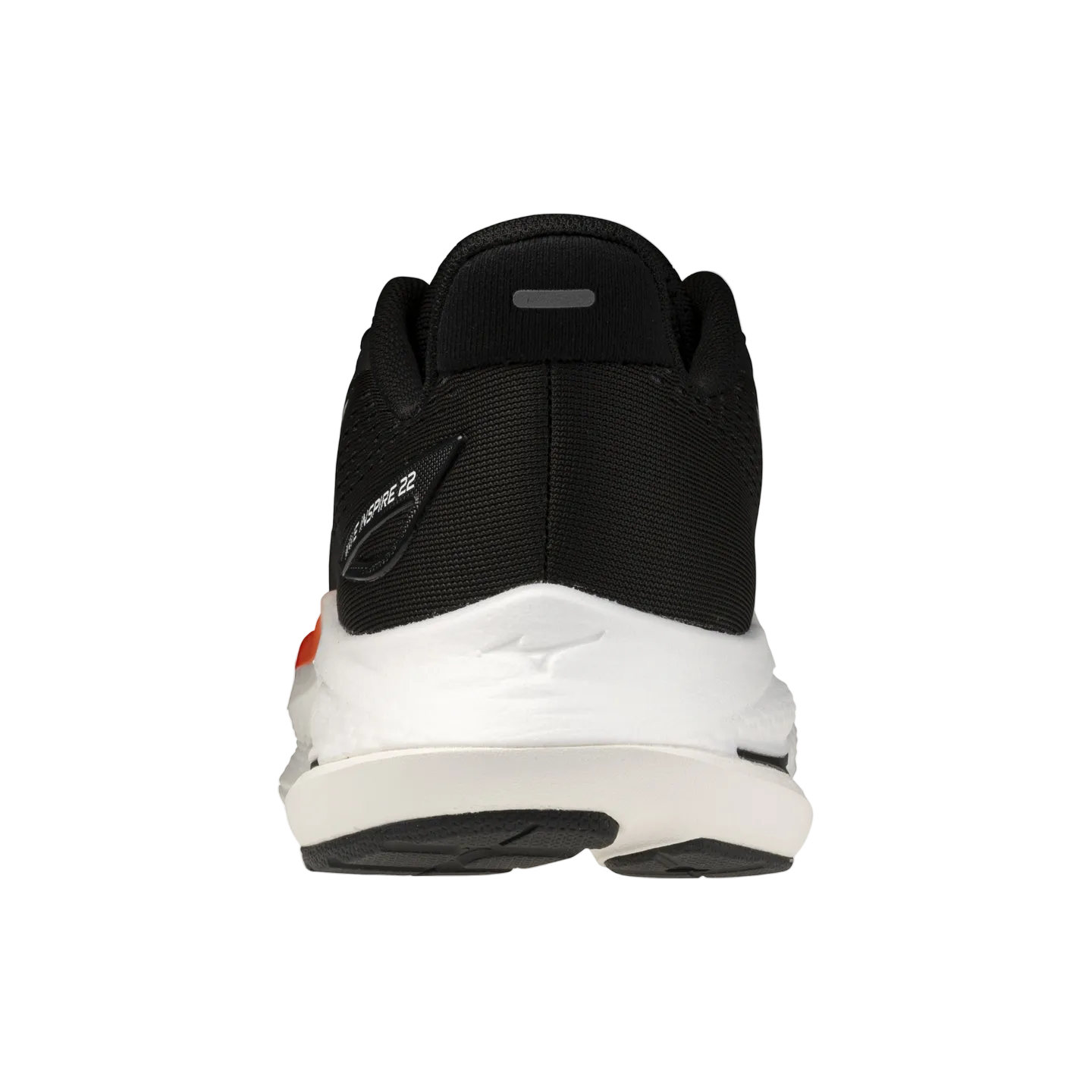 Black and white sneaker with a visible brand logo on a light gray background