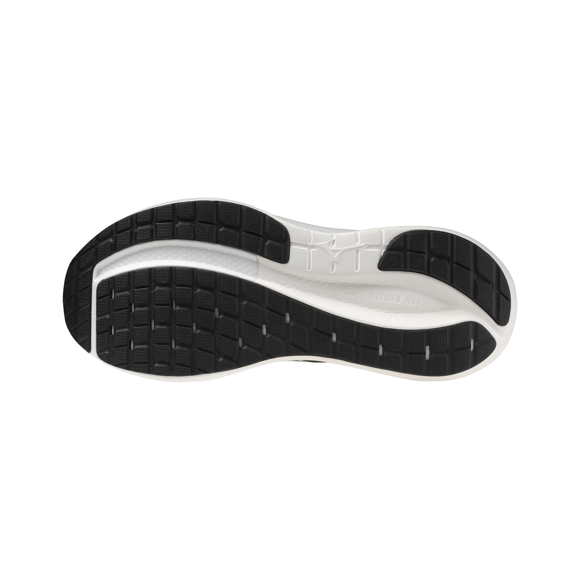 Close-up of a black and white shoe sole on a light gray background