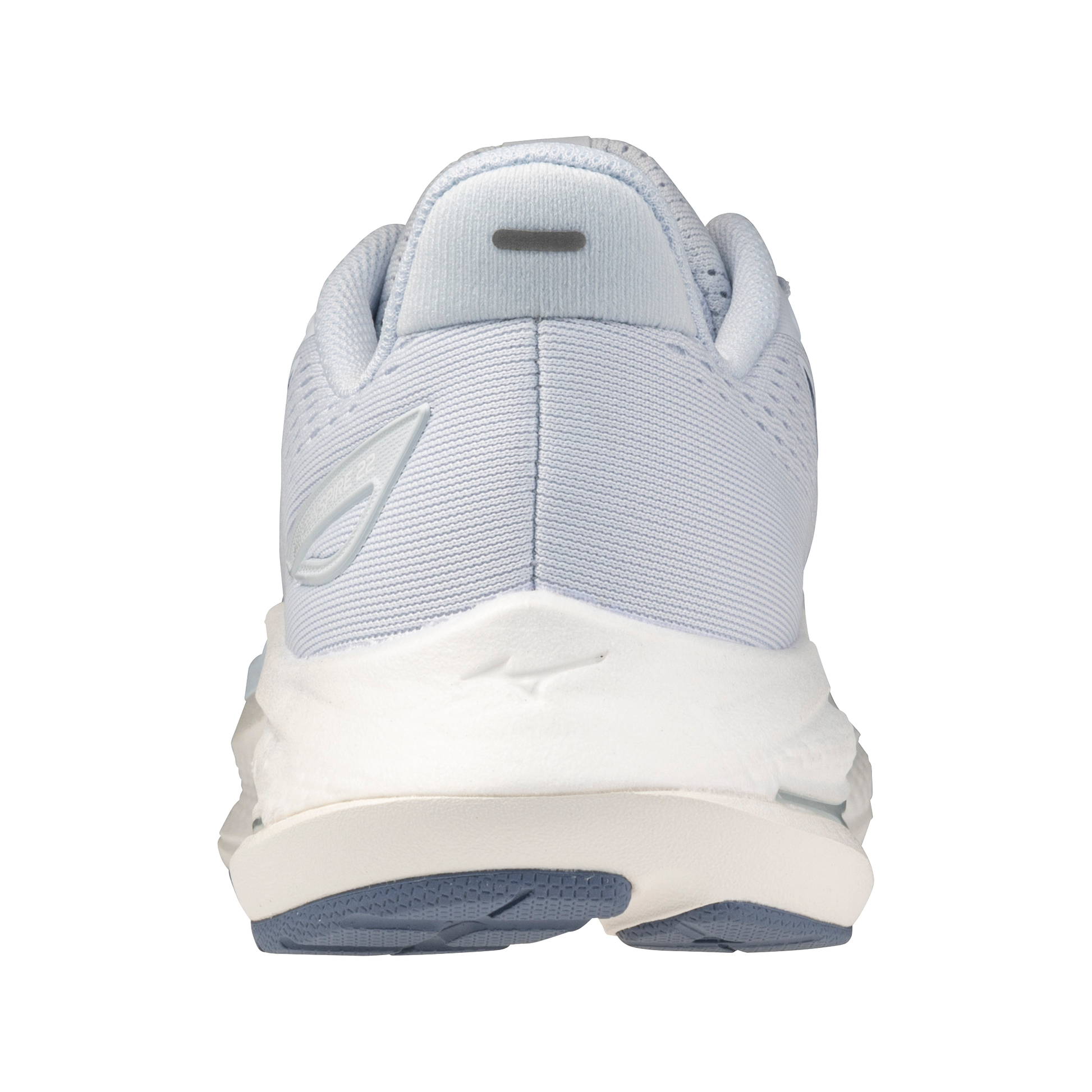 Light blue running shoe with white sole on a white background