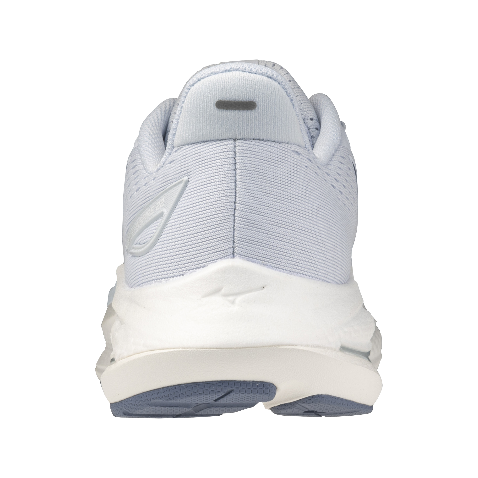 Light blue running shoe with white sole on a white background