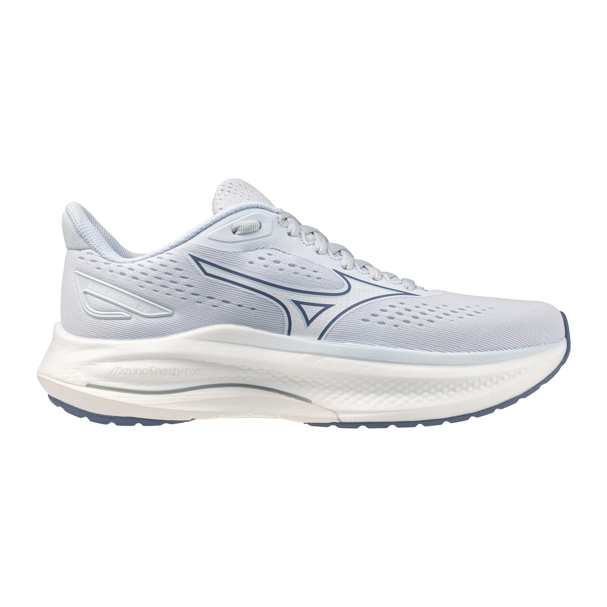 White running shoe with brand logo on a white background