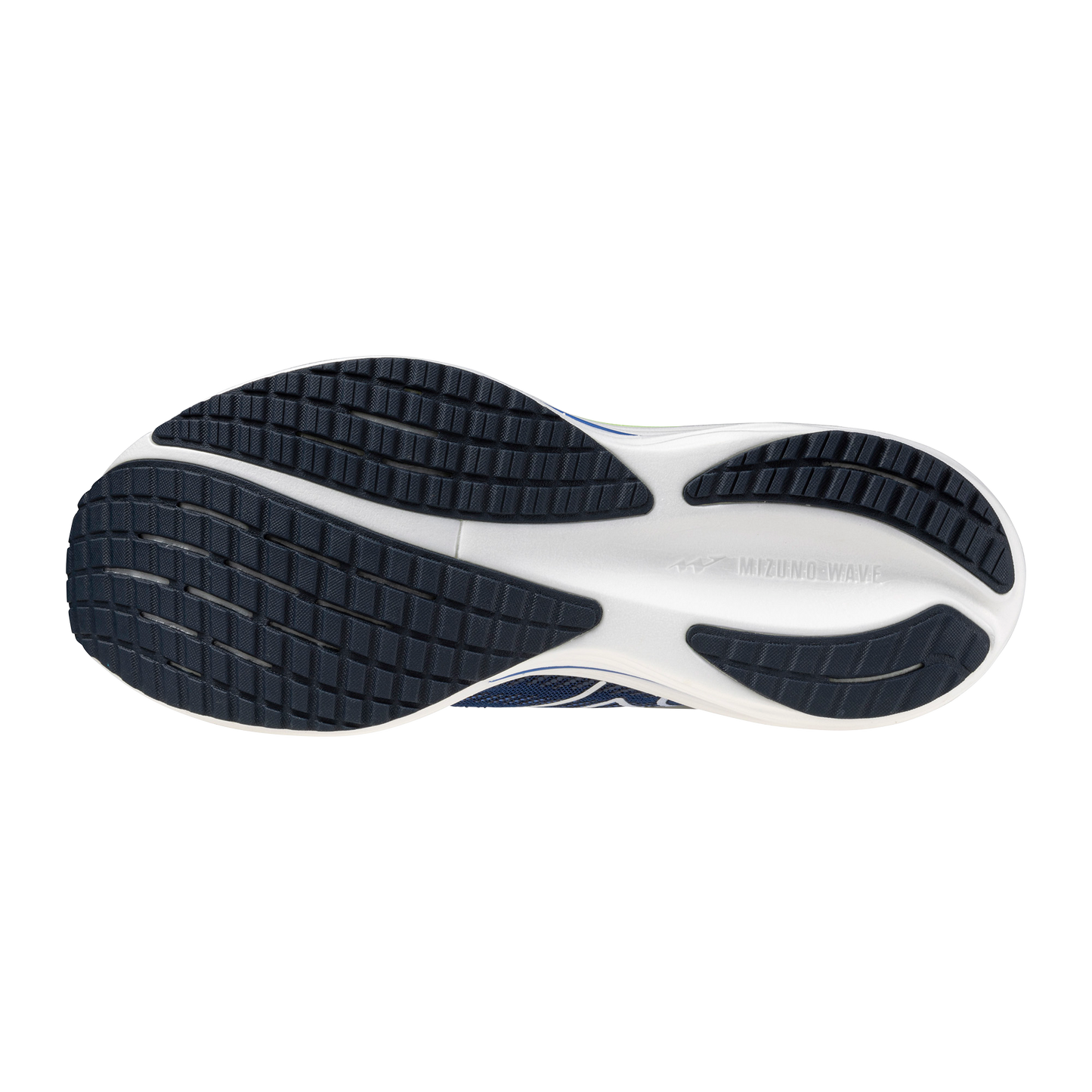 Close-up of a shoe sole with white and black tread pattern on a white background