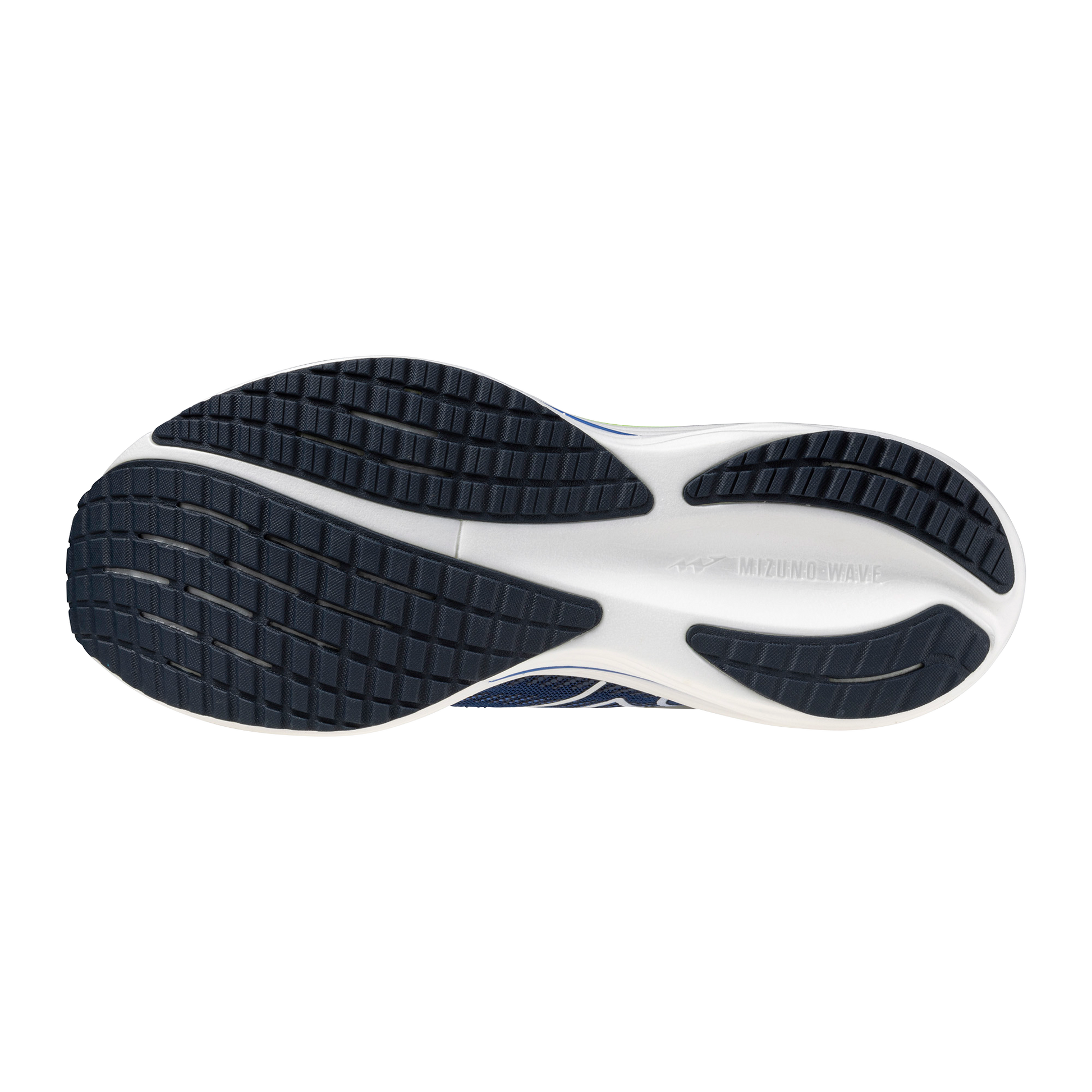Close-up of a shoe sole with white and black tread pattern on a white background